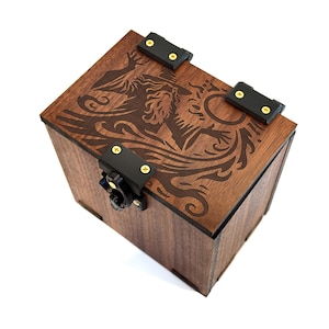 Handmade Walnut MTG Deck Box: 100+ Cards, Dice Tray, Wizard Theme