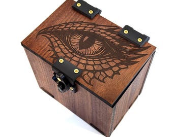 Caja de mazo MTG hecha a mano: más de 100 cartas, bandeja de dados, temática de Ojo de Dragón