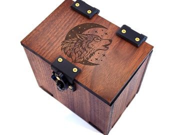 Pudełko na talie MTG Celestial Wolf: ponad 100 kart, tacka na kostki, pudełko Commander Wood