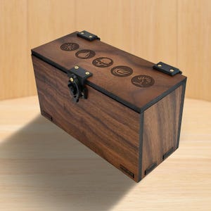 MTG Deck Box — 5 Deck Holder, 300+ Sleeved Cards, Walnut Wood Handmade (No AI)