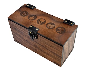 MTG Multi-Deck-Box: Über 300 Karten in Hüllen, handgefertigt aus Walnussholz, Magic: The Gathering Mana-Thema (ohne KI)