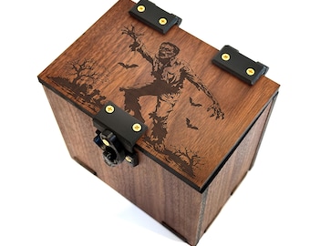 Handmade Walnut MTG Deck Box: 100+ Sleeved Cards, Token Pocket, Zombie Theme