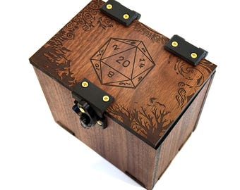 MTG Deck Box: D20 Theme, 100+ Sleeved Cards, Dice Tray, Handmade Walnut Wood
