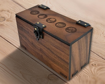 MTG Multi Deck Box: 300+ Sleeved Cards, Walnut Wood Handmade, Magic The Gathering Mana Theme
