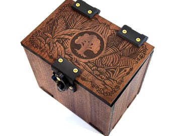 Handmade Walnut MTG Deck Box: 100+ Cards, Dice Tray, Green Theme