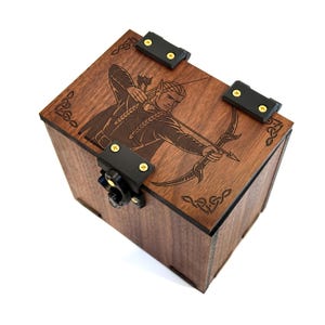 MTG Deck Box: Elven Archer 100+ Cards, Dice Tray, Elves Theme, Handmade Walnut