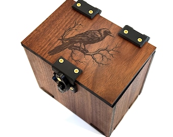 Magic The Gathering Deck Box: Raven Theme, Handmade Wood, 100+ Cards, Dice Tray