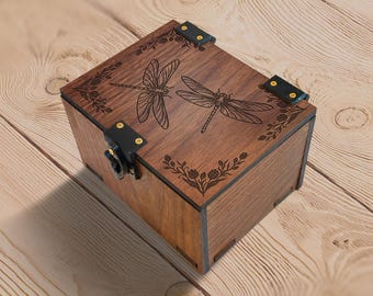 Dragonfly Theme Keepsake Box, Handmade Wood Box with Clasp