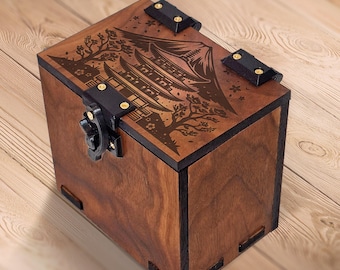 Wooden MTG Commander Deck Box - Japanese Garden, 100+ Cards, Dice Tray