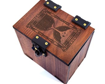 MTG Deck Box Time Theme: 100+ Sleeved Cards, Dice Tray, Handmade Walnut Wood