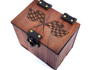 MTG Deck Box: Aetherdrift Theme, 100+ Cards, Dice Tray, Handmade Walnut Wood