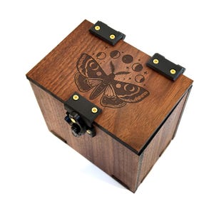 Magic The Gathering Deck Box: Luna Moth Theme, Handmade Wood, 100+ Cards, Dice Tray (No AI)