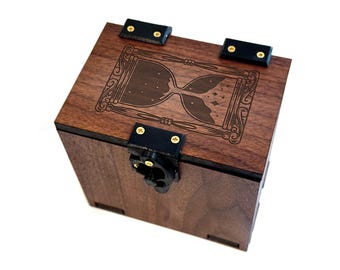 MTG Deck Box Time Theme: 100+ Sleeved Cards, Dice Tray, Handmade Walnut Wood