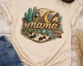 Cowgirl Mama PNG, Western Mama Shirt Design, Turquoise Western Graphic, Country Mama PNG