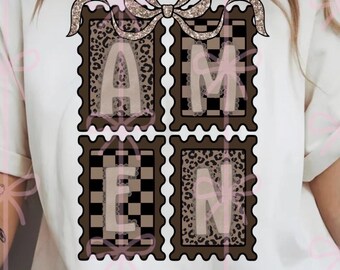 Amen retro cheetah print brown checkered PNG digital download Christian png