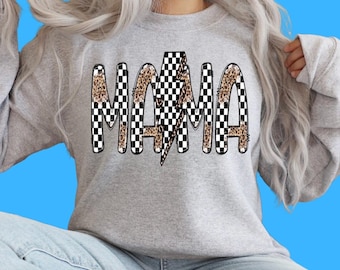 MAMA with checkered/cheetah lightening bolt PNG digital download