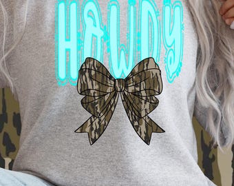 neon howdy with camo bow PNG digital download