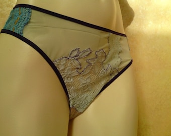 Babyblue netting with lace thong