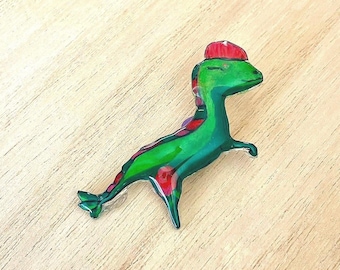 Rose Raptor | Handmade shrink plastic pin | Dinosaur Plant