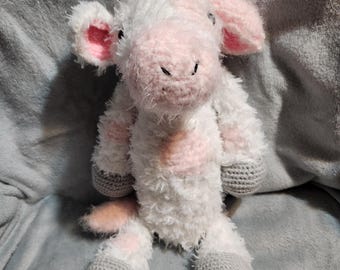 Roze en witte pluizige koe - gehaakt pluche