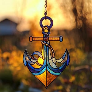 Anchor Acrylic Suncatcher Window Hanging - Nautical Faux Stained Glass Decor - Ocean-Inspired Gift For Men, Sailors & Coastal Homes