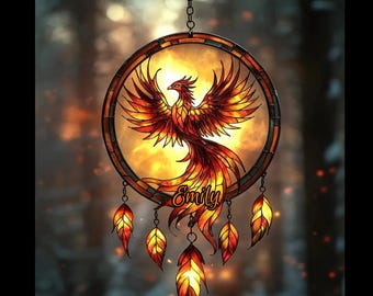 Phoenix Acrylic Suncatcher - Firebird Faux Stained Glass Window Hanging - Mythical Creature Gift Decor