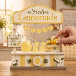 Decoración de limonada fresca en bloques de madera, bandeja escalonada para limones, decoración de mesa de estilo rústico veraniego