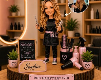 Figura de madeira personalizada para cabeleireiro(a) a partir de foto, presente personalizado para cabeleireiro(a), decoração de salão, lembrança para o(a) melhor cabeleireiro(a) de todos os tempos.