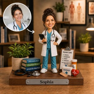2D-UTSKRIFT Anpassad DNP Träkloss, Personlig Sjuksköterskepraktik Fotofigur, Medicinsk Skrivbordsdekor, Examenspresent