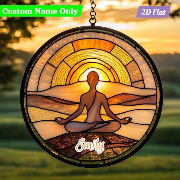 Sunset Meditation Acrylic Suncatcher - Faux Stained Glass Window Hanging - Zen Yoga Decor, Spiritual Gift for Mindfulness and Calm