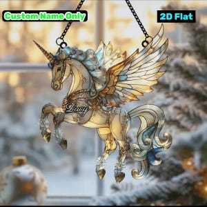 Unicorn Stained Glass Suncatcher, Faux Stained Glass Window Hanging, Pegasus Acrylic Art, Fantasy Horse Lover Gift