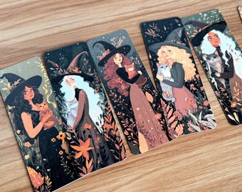 Witchy Kitty Bookmark: Laminated Halloween Book Lover Gift