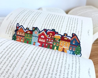 Christmas Village Bookmark: Die-Cut Laminated Bookstore Art
