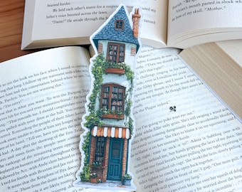Cozy Bookshop Bookmark: Die-Cut Laminated Bookstore Art