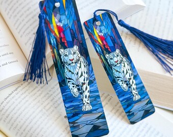 Stained Glass Shapeshifter Snow Leopard Bookmark: Fantasy Art