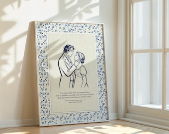 Vintage Art Print -  Sense & Sensibility Poster - Bookish Home Decor Blue Toile Flower