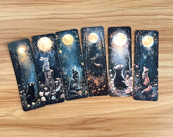 Woodland Animal Bookmark – Moonlight Forest, Cozy Fall Reading
