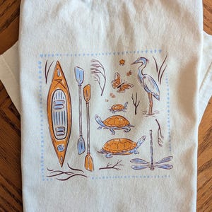 Kayak Wildlife T-Shirt, back+front print| Heron, Turtles, Dragonfly, Nature Tee, Outdoor Shirt, Paddling Gift | Unisex Comfort Colors Shirt