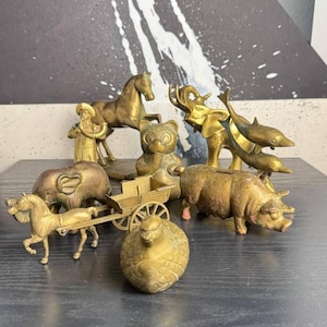 Vintage Brass Figurines Assorted Animal Sculptures Metal Collection Collectible Brass Figurine