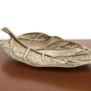 HUGE Solid Brass Leaf Tray / Extra Large and Heavy Solid Brass Leaf Shaped Tabletop Tray