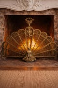 Antique Brass Cameo Peacock Fan Fireplace Screen