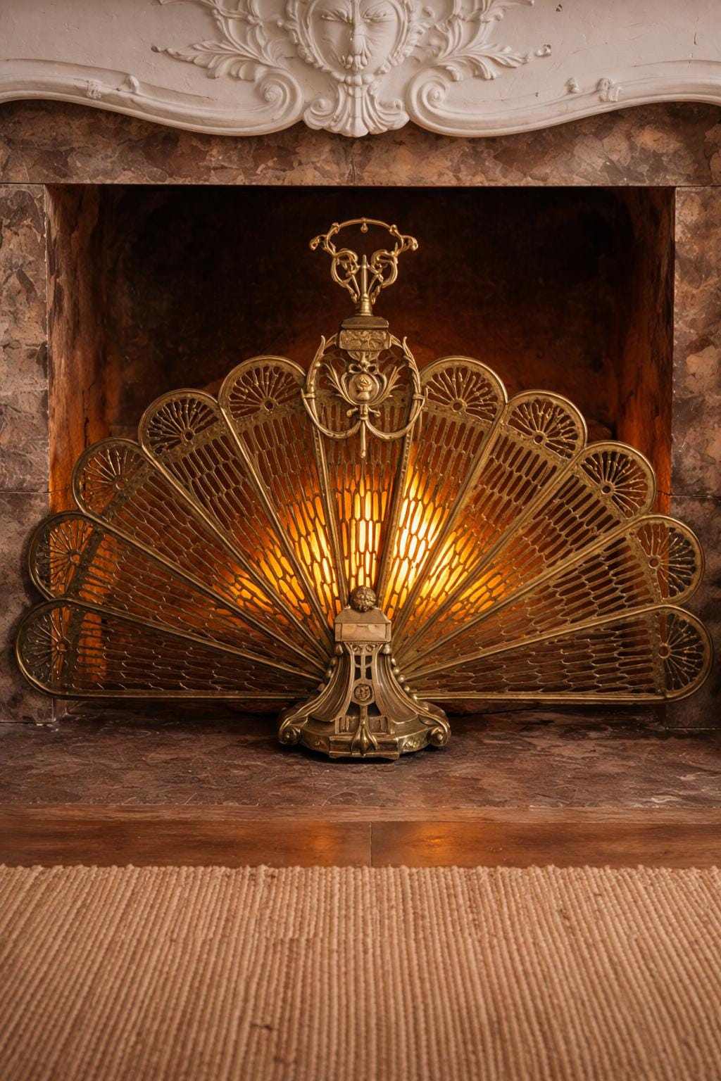 Vintage 1950s Brass Peacock Fireplace Fan | Victorian Hollywood