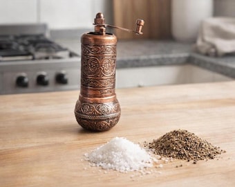 Handgefertigte türkische Gewürzmühle - manuelle Pfeffermühle für Salz, Koriander & Kräuter | Antikes Design | Plastikfreie Küchenmühle