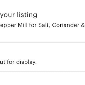 May include: A digital notification showing a five-star review for a handmade Turkish spice grinder. The text reads: homewhiskers updated a review on your listing, Handmade Turkish Spice Grinder - Manual Pepper Mill for Salt, Coriander & Herbs.