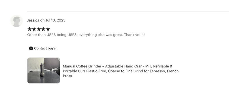 May include: A manual coffee grinder with a hand crank. The grinder is black and cylindrical, with a refillable design. The text on the image says "Manual Coffee Grinder - Adjustable Hand Crank Mill, Refillable & Portable Burr Plastic-Free, Coarse to Fine Grind for Espresso, French Press."