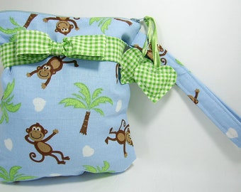 Wristlet Purse Bag Pouch Monkey Blue