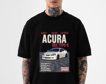 Acura RSX DC5 Type S | Custom Car Portrait Design | K20 VTEC Specs Graphic Shirt | JDM Tuner Style Apparel | Gift for Boyfriend Car Lover