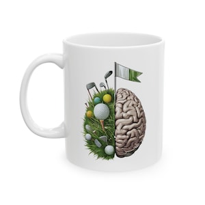 Mug en céramique personnalisé drôle de cerveau de golf : cadeau personnalisé pour les golfeurs, les anniversaires, la retraite et plus