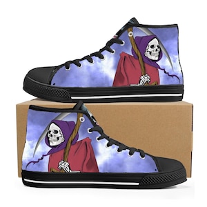 Grim Reaper High Top Sneakers, Unique Gift for horror Fans, high quality Custom Sneakers, Casual Footwear, Stylish Shoes for Every Occasion