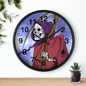 Gothic Grim Reaper Wall Clock - Spooky Decor, Halloween Gift, Unique Timepiece, Home Aesthetic, Vintage-Style Wall Art